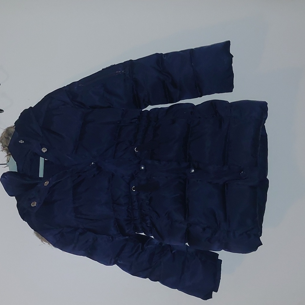 Gap Kids Navy Down Puffer Coat with Faux Fur Hood Size S - Picture 2 of 12
